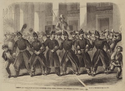 French and Sardinian Soldiers Singing Martial Songs through the Streets of Turin by Frank Vizetelly